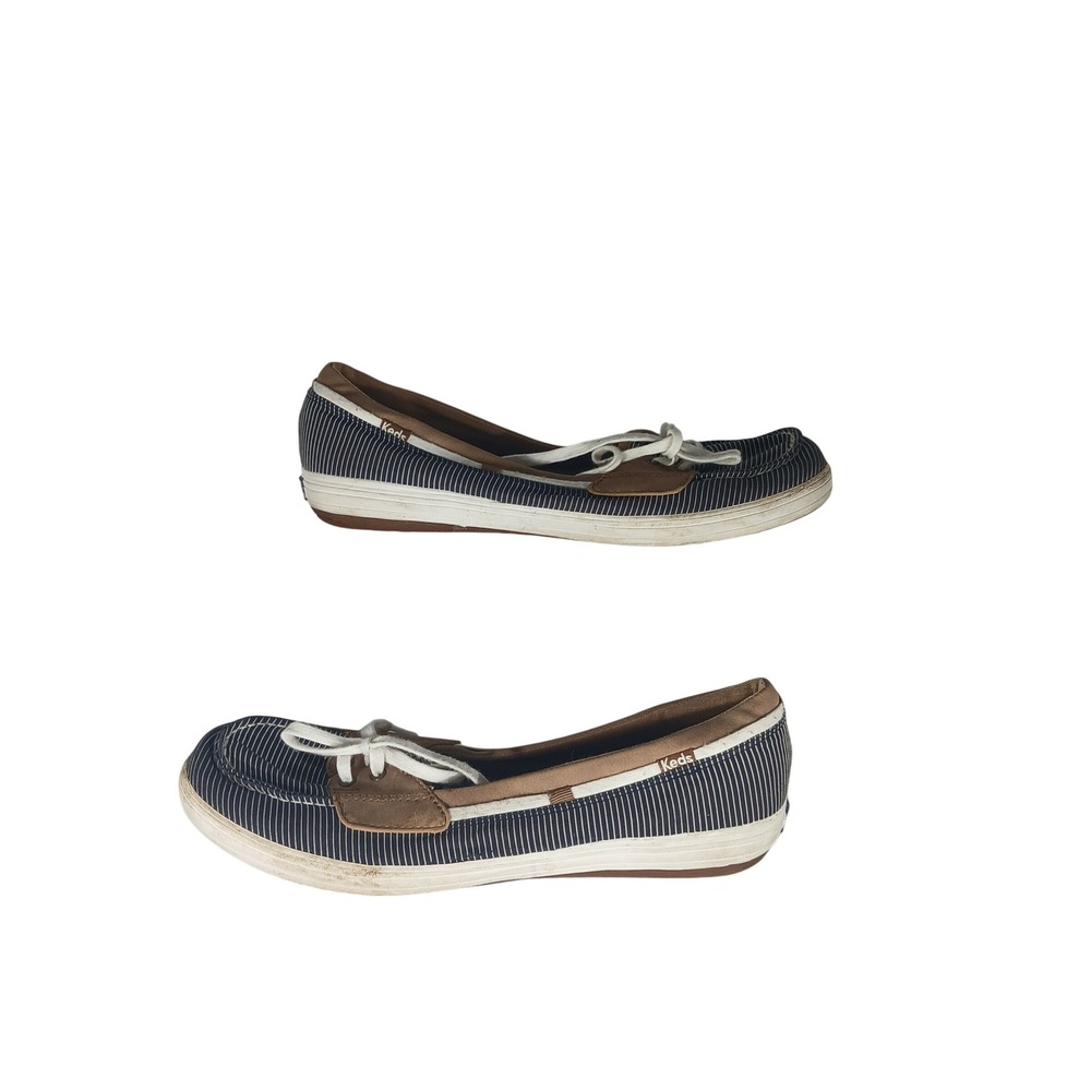 Keds Boat Shoes 10 Navy White Pinstripe Nautical Preppy Loafers WF57107
